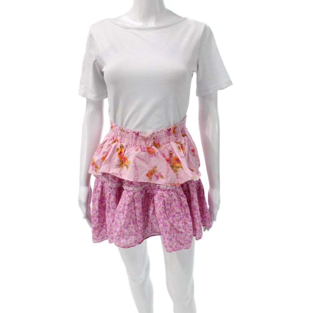 Love Shack Fancy Women A-Line Pink Floral Cotton Mini Skirt Size S